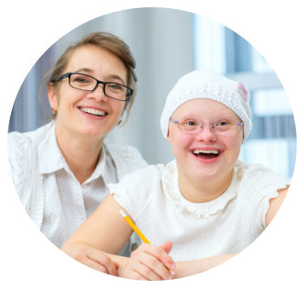 adult woman and down syndrome smiling
